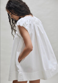 Organic Cotton Lace Trim Dress - White