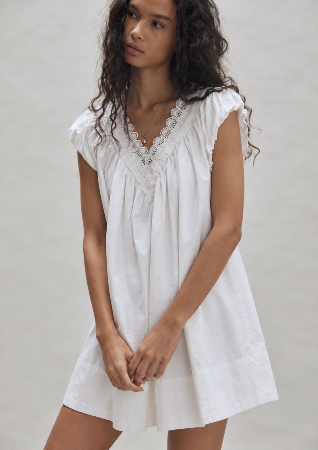 Organic Cotton Lace Trim Dress - White