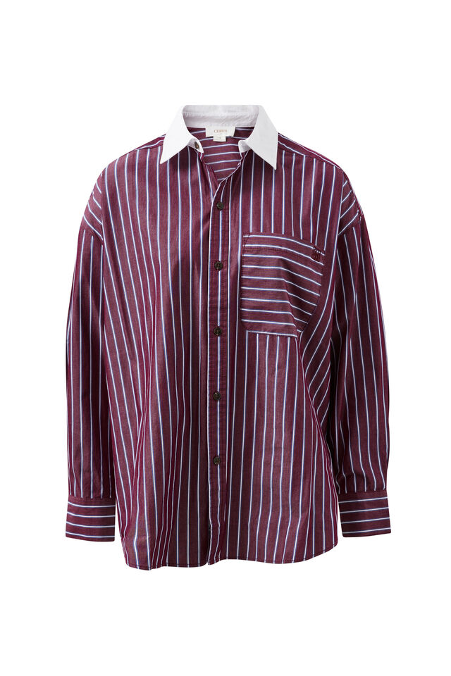 PETA OVERBURGUNDY WASHED NAVY STRIPE WHITE COLLAR