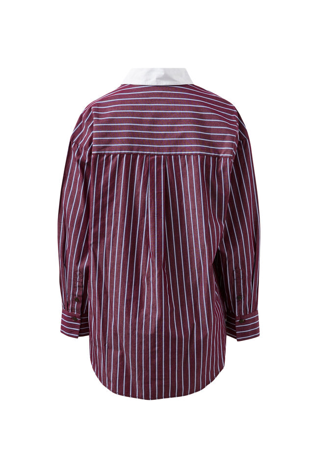 PETA OVERBURGUNDY WASHED NAVY STRIPE WHITE COLLAR