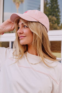 Pip Everyday Cap - Chalk Pink/Red Monogram Embroidery. Ceres Life