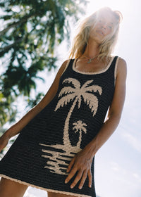 Palm Beach U Crochet Knit Dress - Black