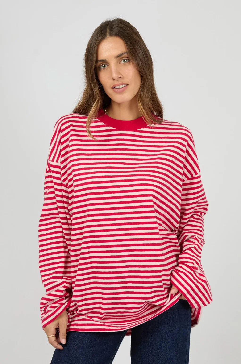Paloma LS Stripe Tee - Ruby. All About Eve