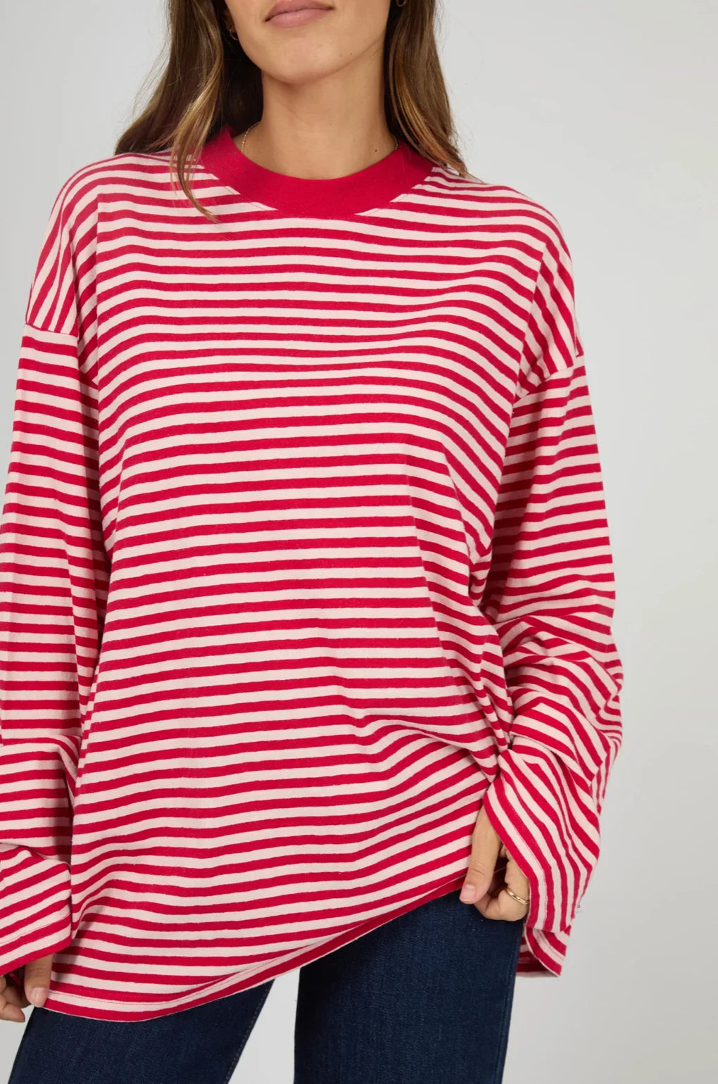 Paloma LS Stripe Tee - Ruby. All About Eve