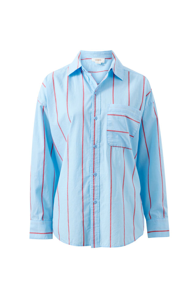 Peta Oversized Shirt - Fresh Blue Red Bold Stripe. Ceres Life