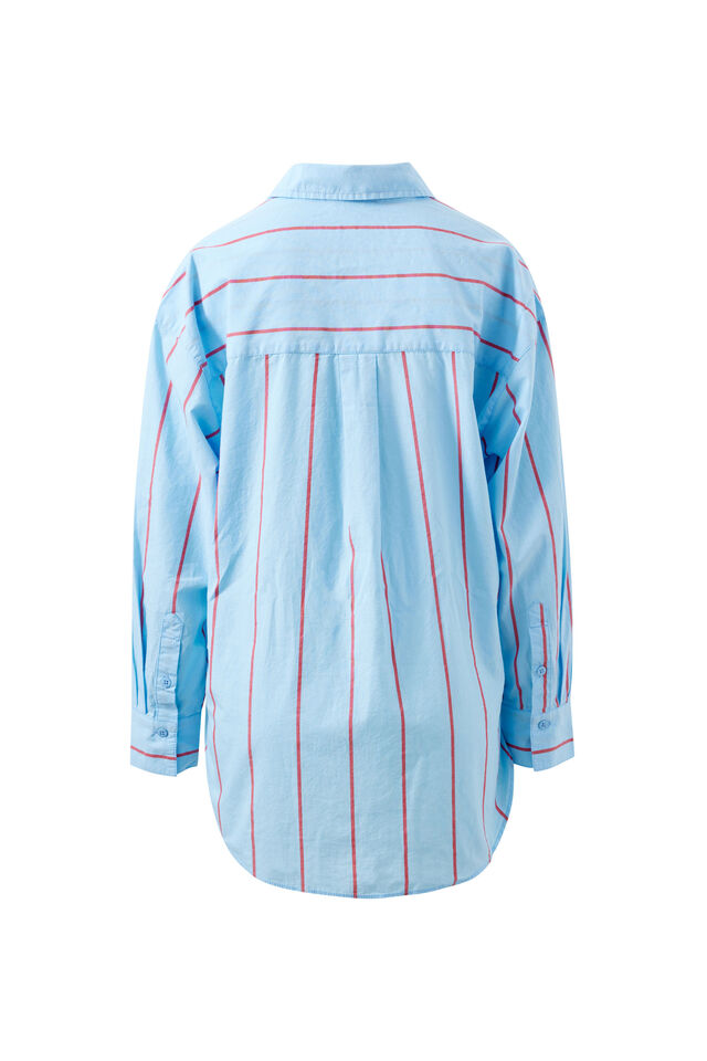 Peta Oversized Shirt - Fresh Blue Red Bold Stripe. Ceres Life