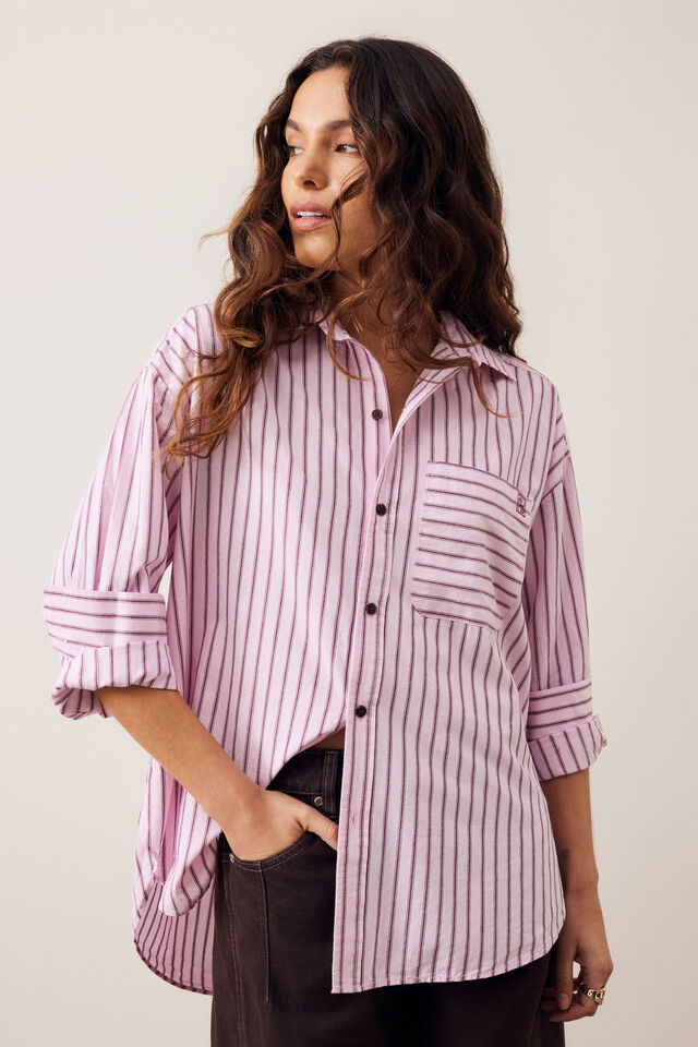 Peta Oversized Shirt - Sunfaded Pink Stripe. Ceres Life