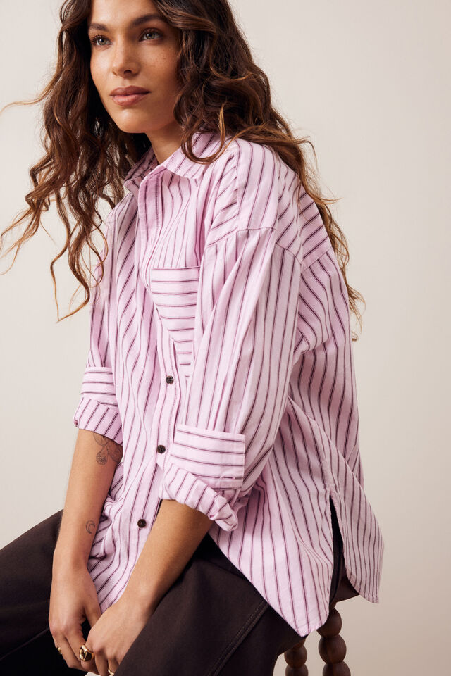 Peta Oversized Shirt - Sunfaded Pink Stripe. Ceres Life