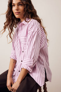 Peta Oversized Shirt - Sunfaded Pink Stripe. Ceres Life