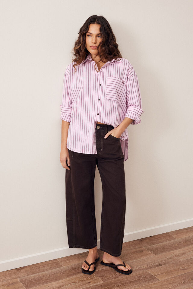Peta Oversized Shirt - Sunfaded Pink Stripe. Ceres Life
