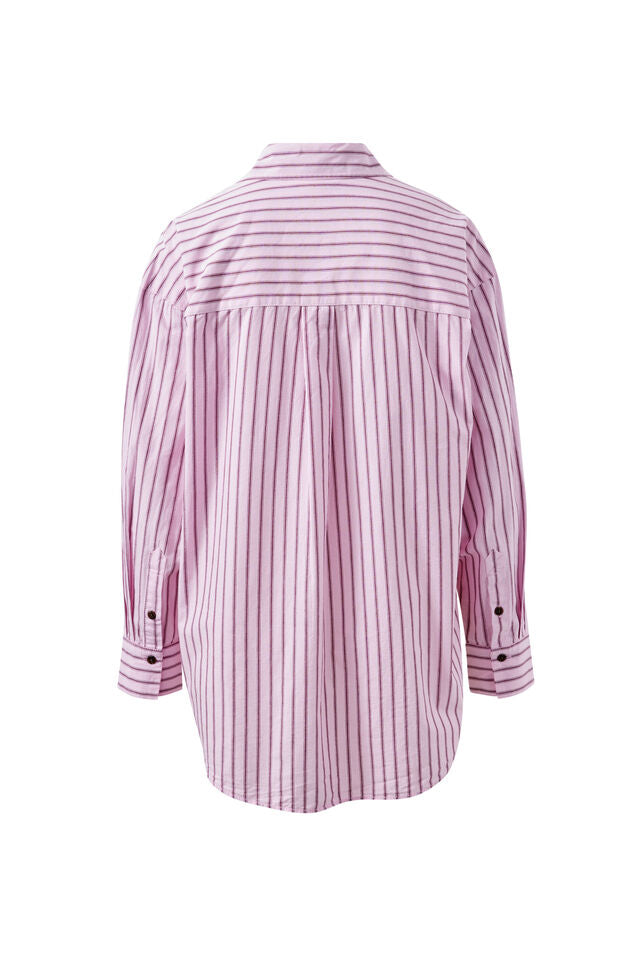 Peta Oversized Shirt - Sunfaded Pink Stripe. Ceres Life