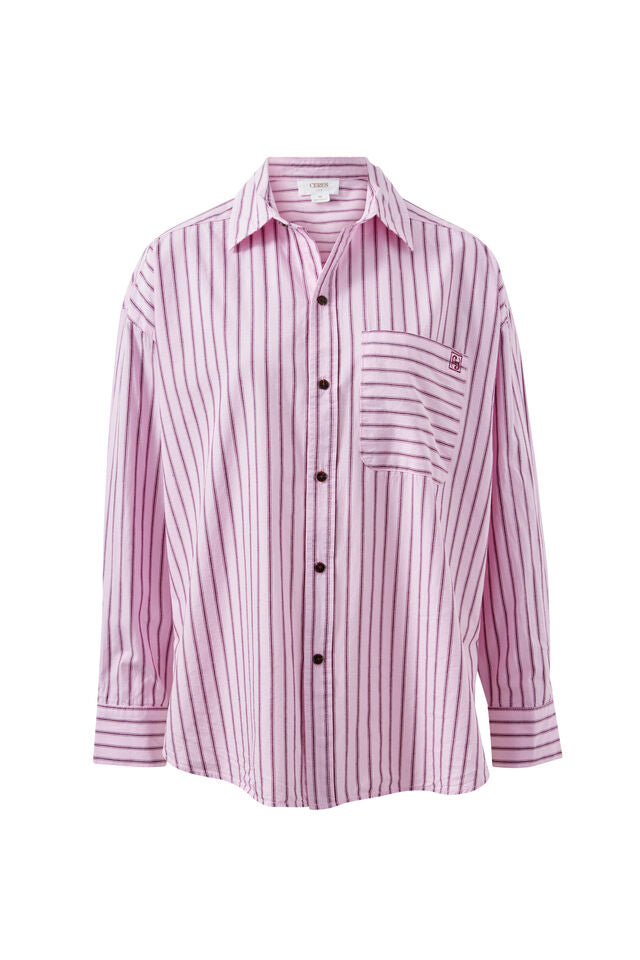 Peta Oversized Shirt - Sunfaded Pink Stripe. Ceres Life