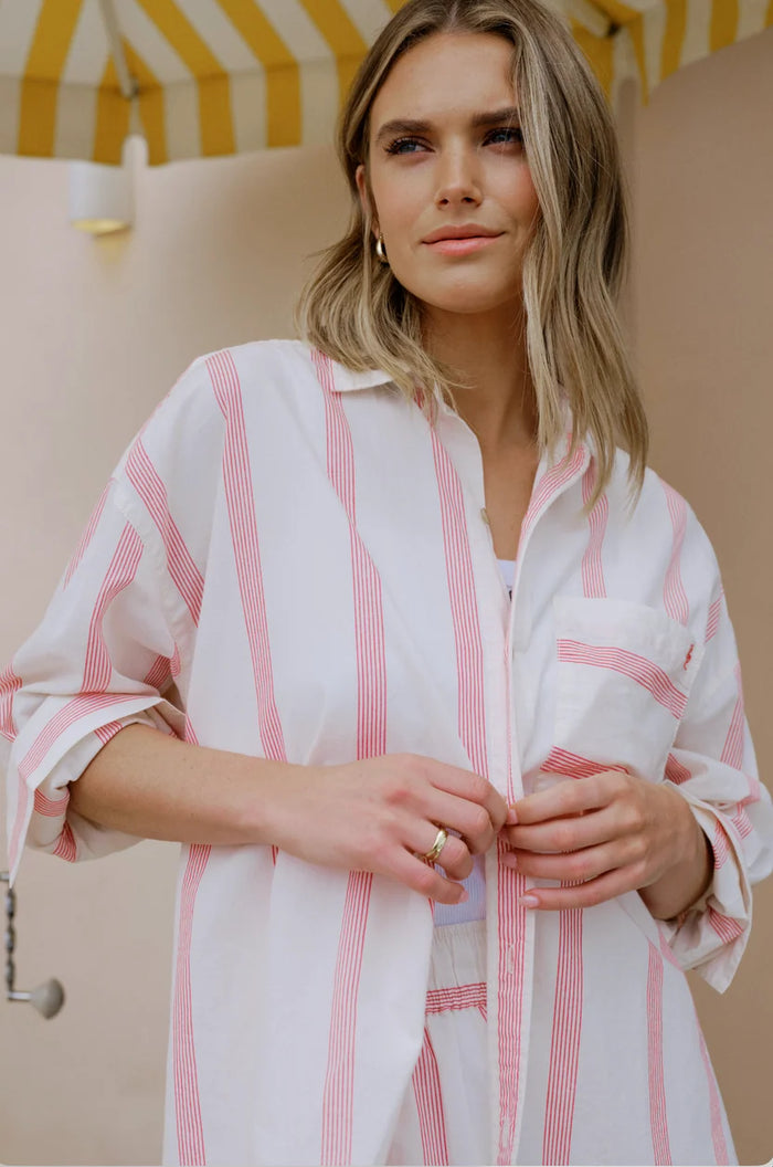 Peta Oversized Shirt - Variegated Red Stripe