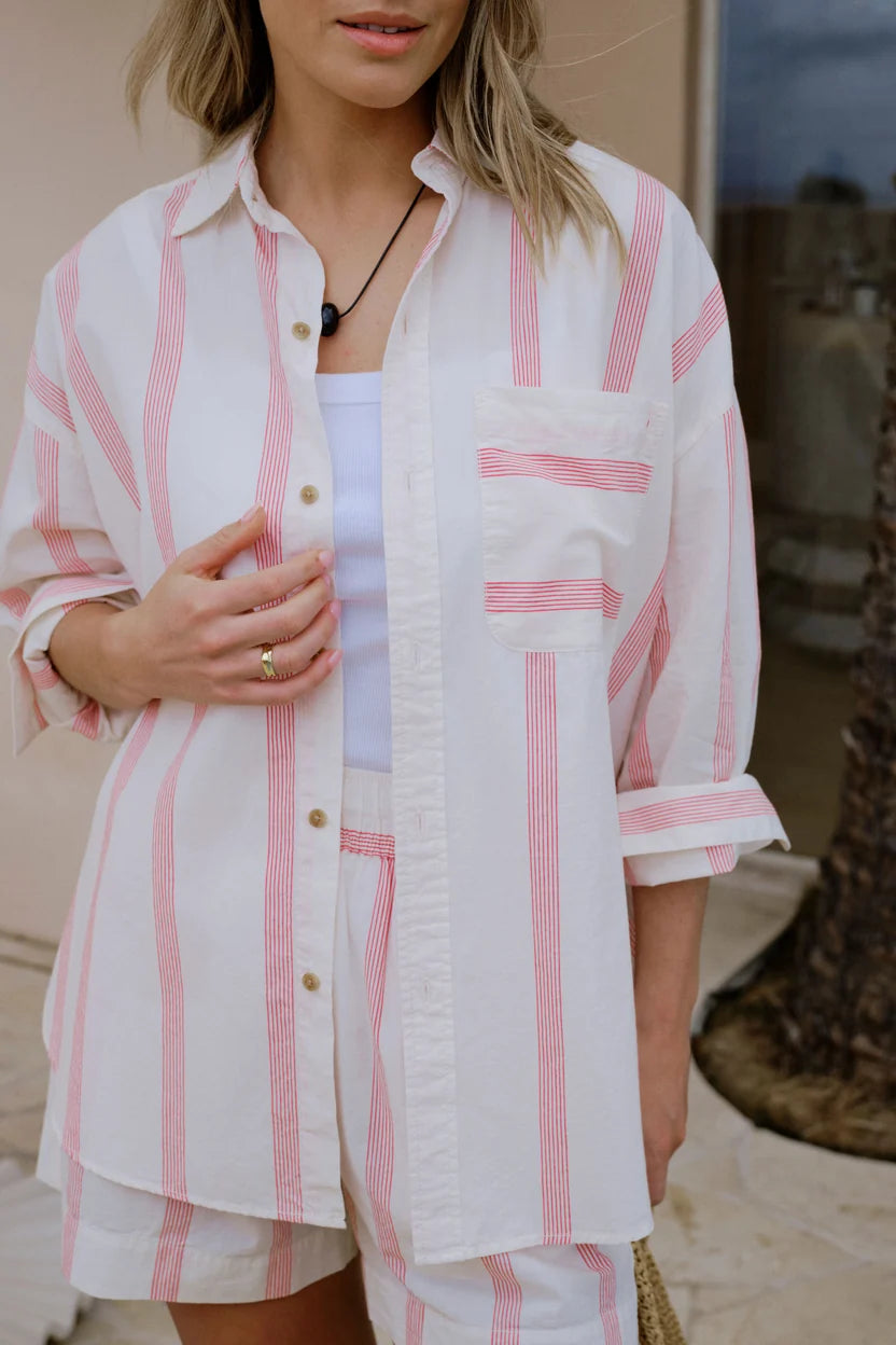 Peta Oversized Shirt - Variegated Red Stripe