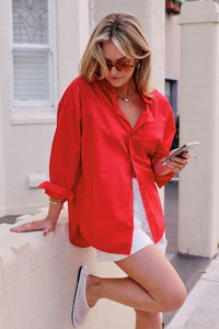 Peta Oversized Shirt - Heritage Red. Ceres Life