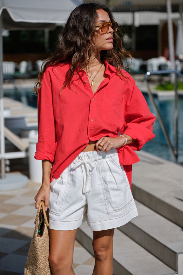 Peta Oversized Shirt - Heritage Red. Ceres Life