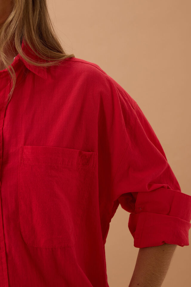 Peta Oversized Shirt - Heritage Red. Ceres Life