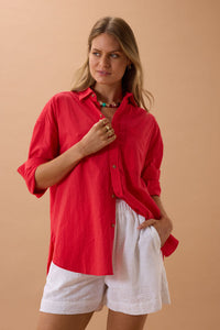 Peta Oversized Shirt - Heritage Red. Ceres Life