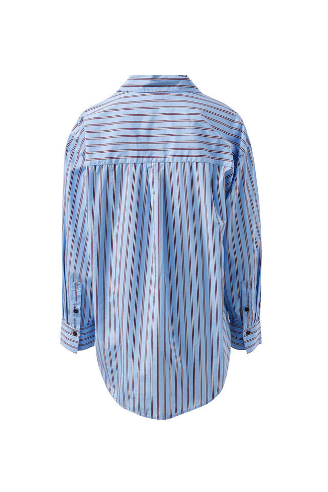 Peta Oversized Shirt - Sky Blue Burgundy Stripe. Ceres Life