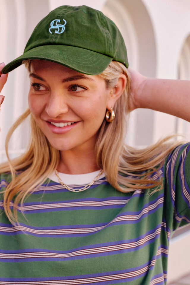 Pip Everyday Cap - Basil/Fresh Blue Embroidery. Ceres Life