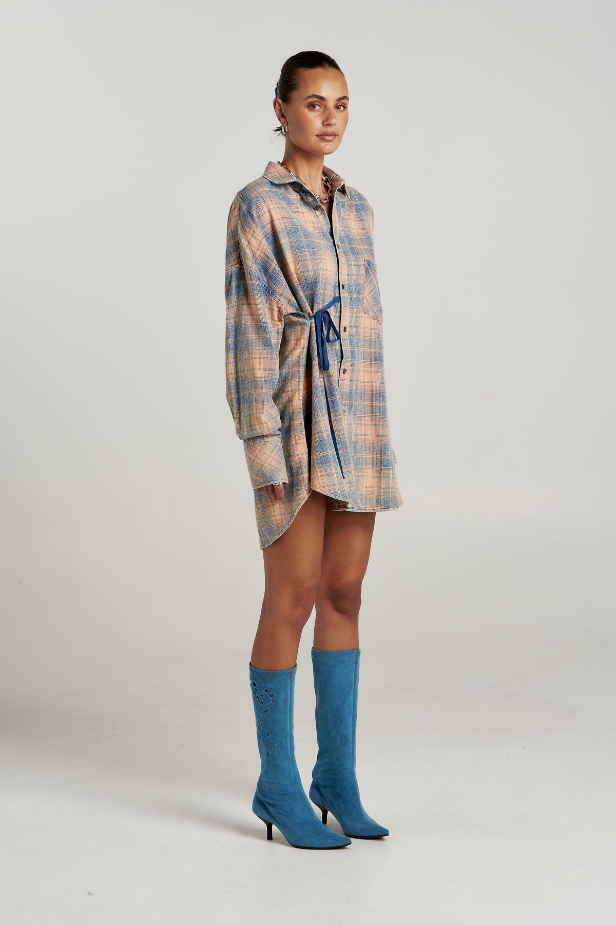 Pip Shirt Dress - Aperol Check. Summi Summi