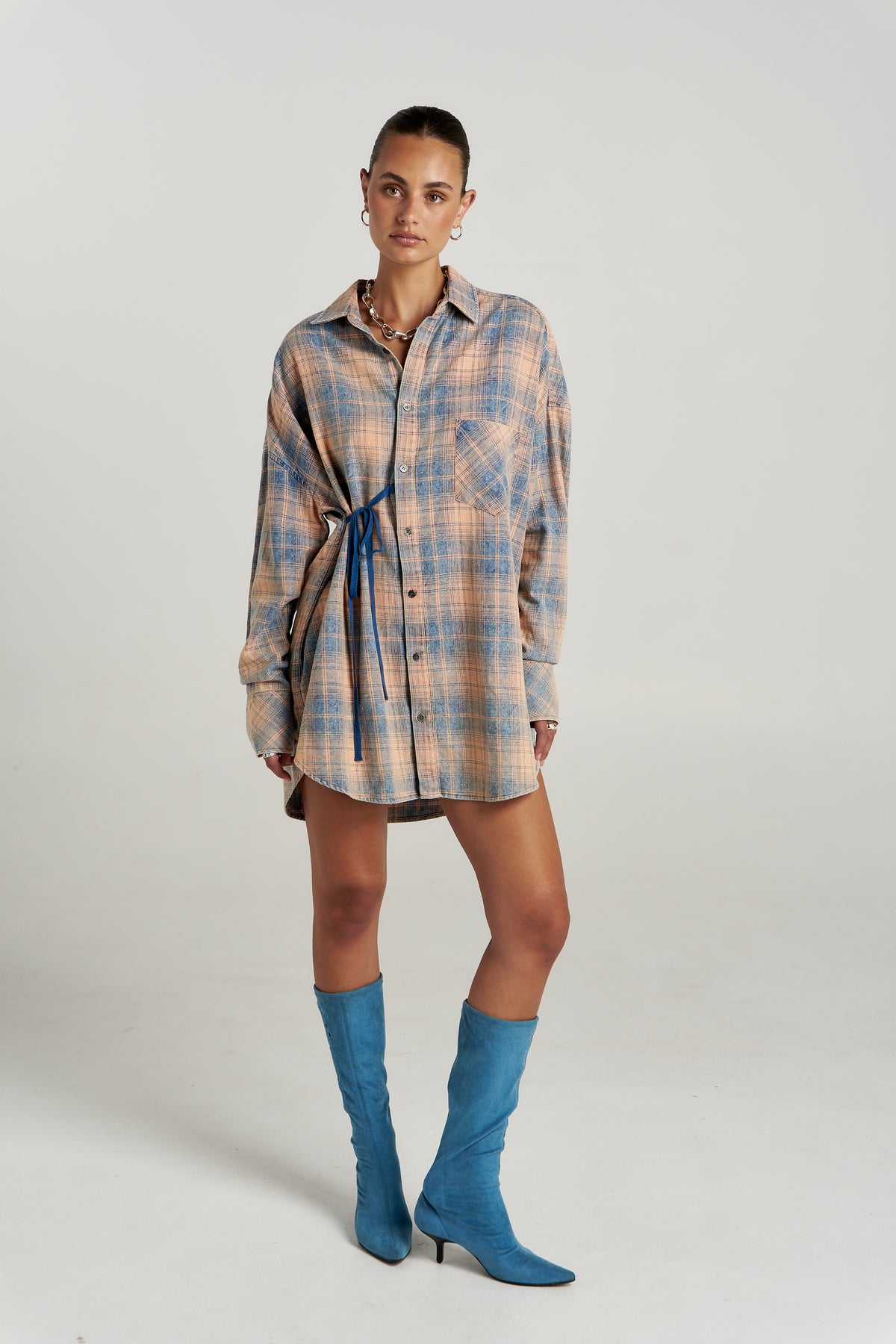 Pip Shirt Dress - Aperol Check. Summi Summi