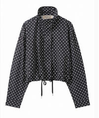 Polka Dot Funnel Neck Drawstring Jacket - Black/White. Sare Store