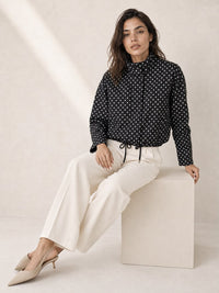 Polka Dot Funnel Neck Drawstring Jacket - Black/White. Sare Store