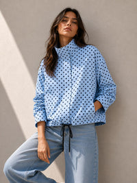 Polka Dot Funnel Neck Spray Jacket – Powder Blue. Sare Store