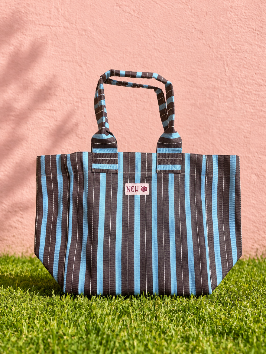 The Wanderer Tote | Chocolate Blue Stripe