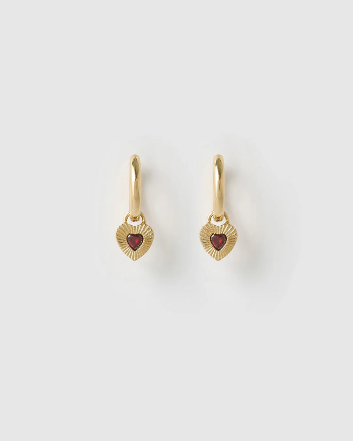 Ruby Heart Earrings - Red
