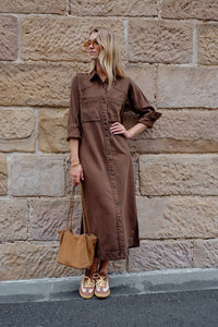 Rae Long Sleeve Midi Dress - Chocolate