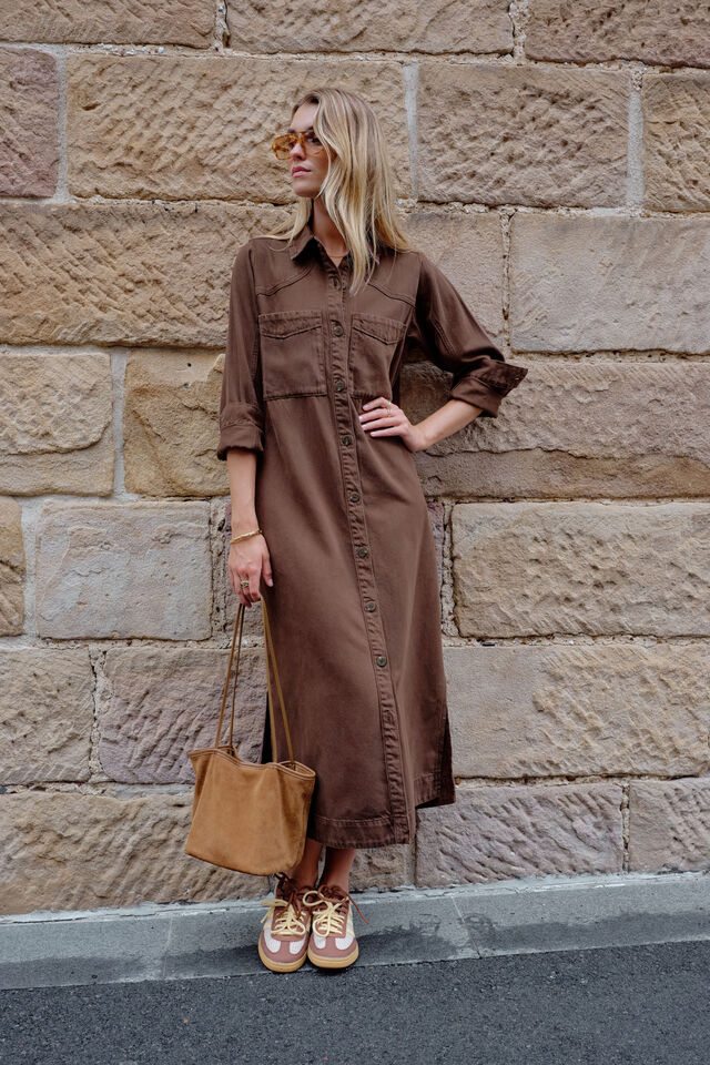 Rae Long Sleeve Midi Dress - Chocolate