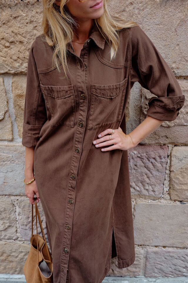 Rae Long Sleeve Midi Dress - Chocolate