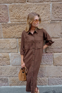 Rae Long Sleeve Midi Dress - Chocolate