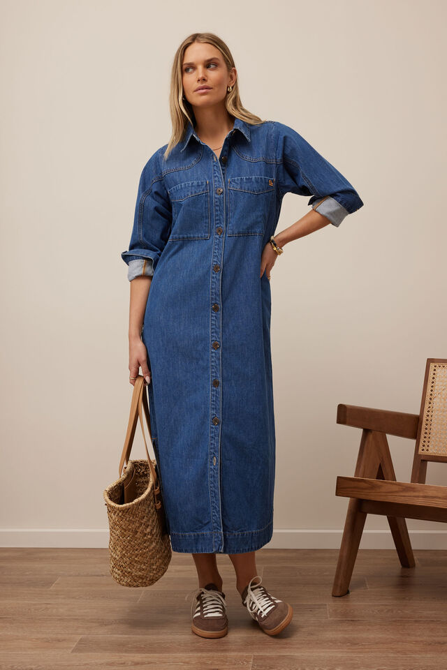 Rae Long Sleeve Midi Dress - Fresh Indigo