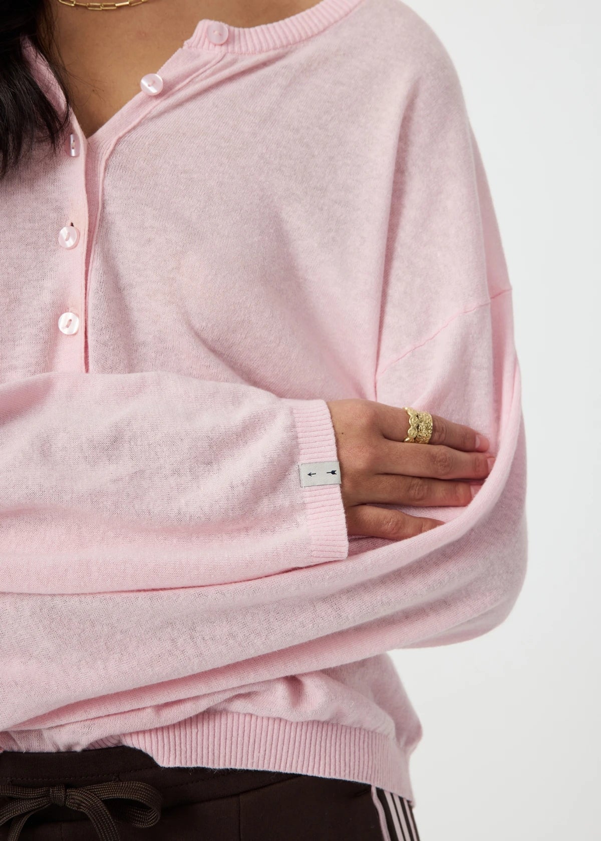 Rylee Knit Button Top - Rosewater