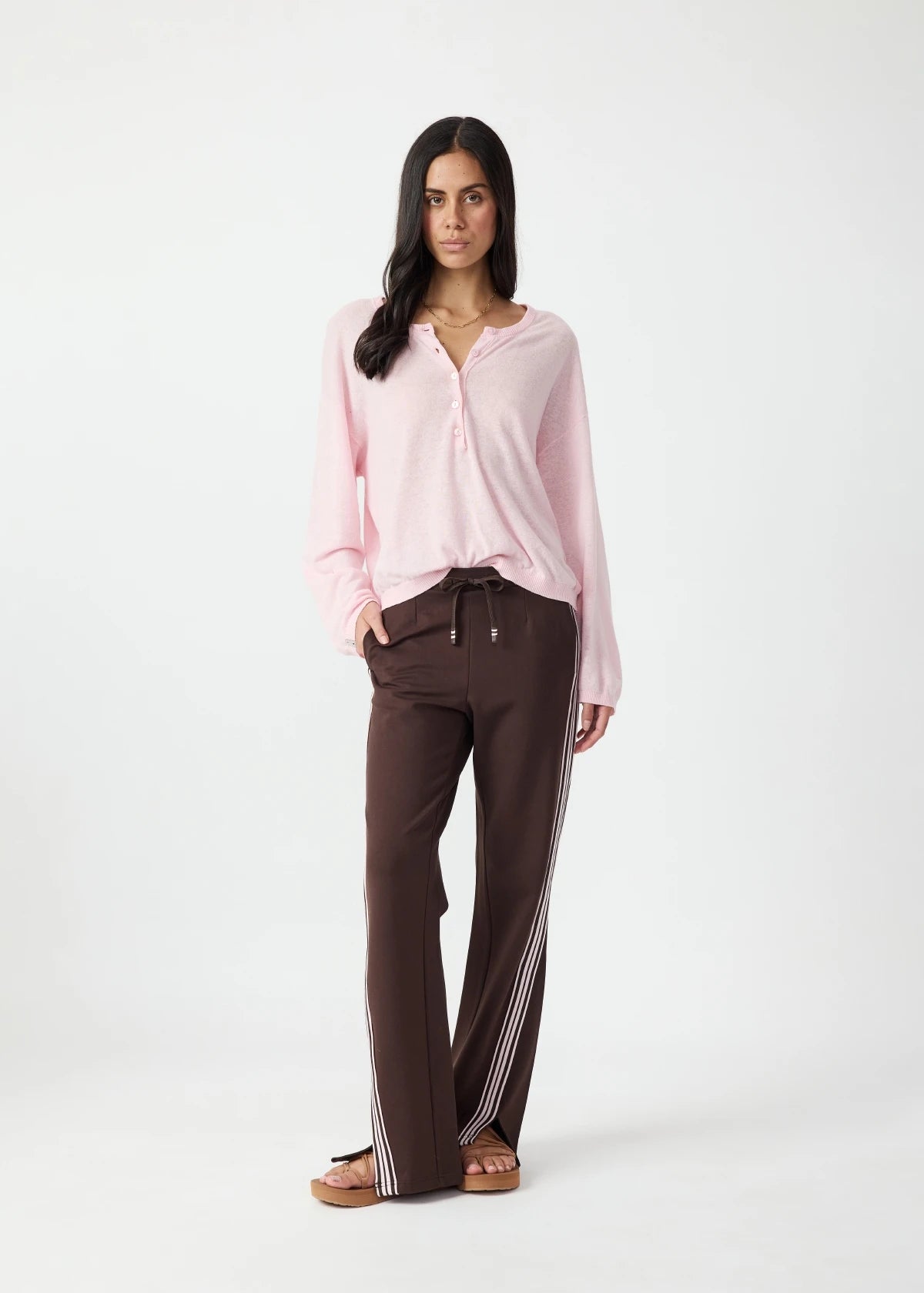 Rylee Knit Button Top - Rosewater