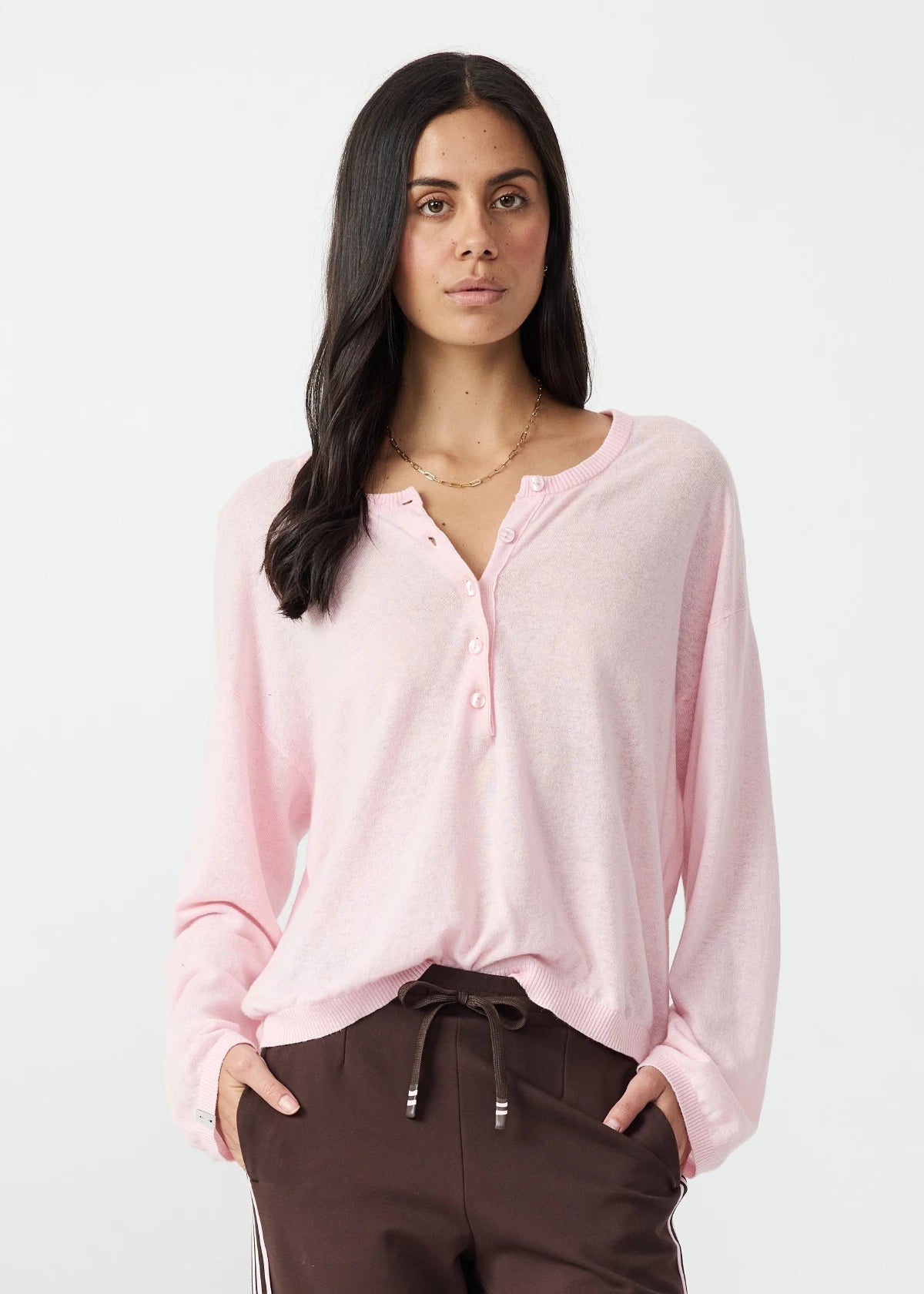 Rylee Knit Button Top - Rosewater