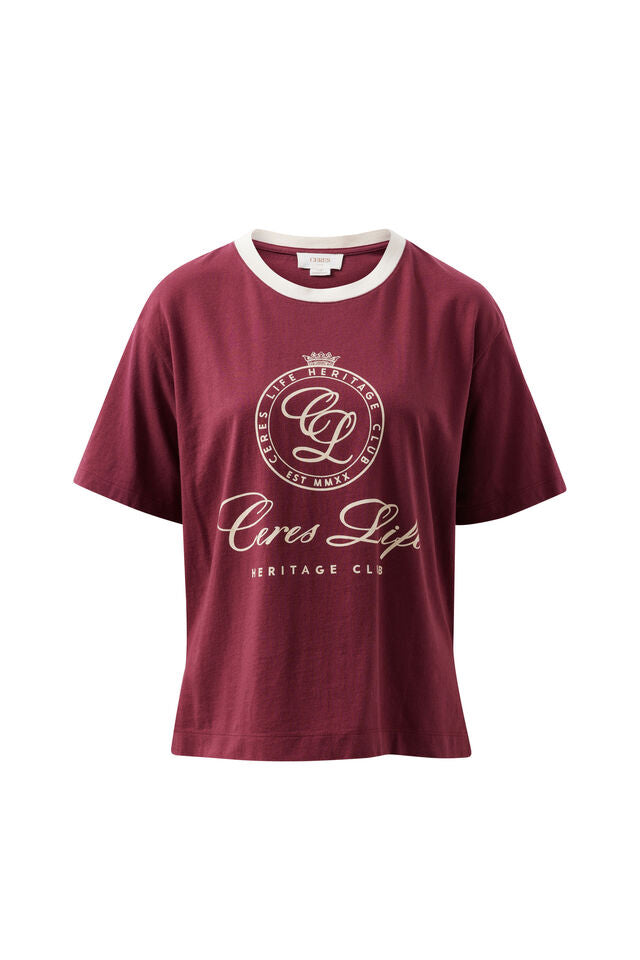 STEVIE SLOUCHY TEE - WASHED BURGUNDY/CLUB LOGO