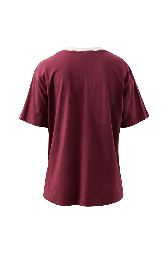 STEVIE SLOUCHY TEE - WASHED BURGUNDY/CLUB LOGO