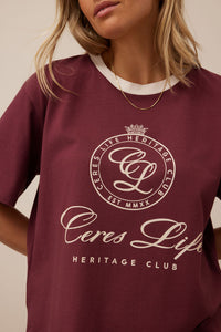 STEVIE SLOUCHY TEE - WASHED BURGUNDY/CLUB LOGO