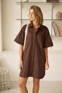 Sara Mini Shirt Dress - Bitter Choc. Ceres Life