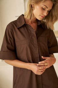 Sara Mini Shirt Dress - Bitter Choc. Ceres Life