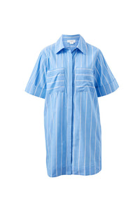 Sara Mini Shirt Dress - Oxford Blue White Stripe. Ceres Life