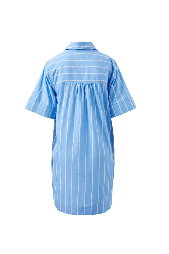 Sara Mini Shirt Dress - Oxford Blue White Stripe. Ceres Life