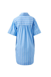 Sara Mini Shirt Dress - Oxford Blue White Stripe. Ceres Life