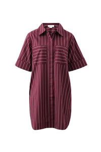 Sara Mini Shirt Dress - Wine Printed Pinstripe. Ceres Life