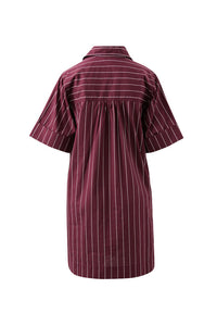 Sara Mini Shirt Dress - Wine Printed Pinstripe. Ceres Life