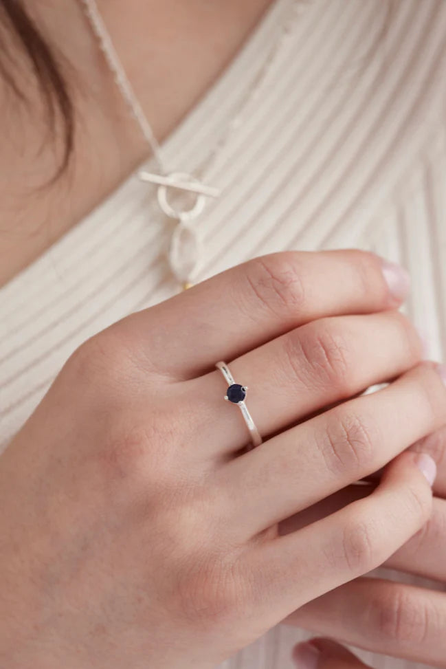September Sapphire Silver Birthstone Ring